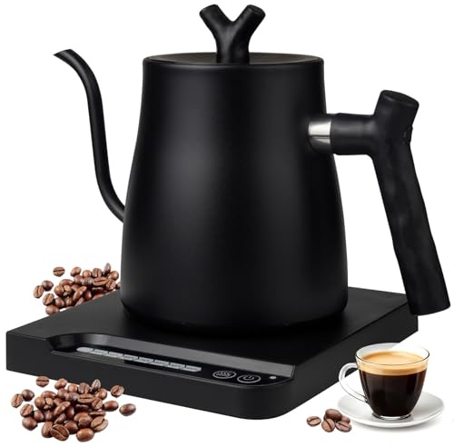 Electric Gooseneck Kettle for Pour Over Coffee & Tea, 1L Capacity with 45-100°C Intelligent Temperature Control, Stainless Steel Inner & Rapid Heating System, Matte Black Finish