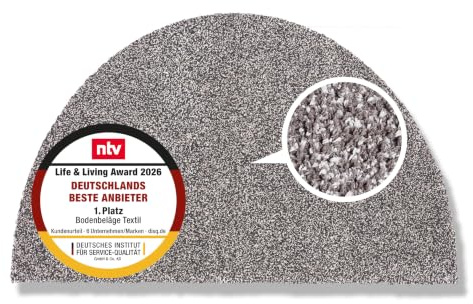 Rutschfeste Schmutzfangmatte innen waschbar - Grau 50 x 80 cm (Halbkreis) | Saugfähige Sauberlaufmatte Innenbereich Entra SAUGSTARK pflegeleicht Sauberlaufmatte 100% Baumwolle Türmatte robust Fußmatte