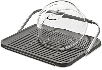 OXO Good Grips Compact Drying Rack with Dish Rest | Ideal for Small Kitchens, 17 in x 14 in, Rustproof Aluminum, Non-Slip Feet, Folds Flat, Dish Dryer, Drying Mat