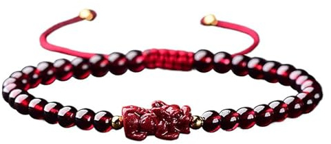 Cinnabar Crystal Pi Yao Armband - Feng Shui Reichtum Charm mit Granatsteinen für Glück und Wohlstand