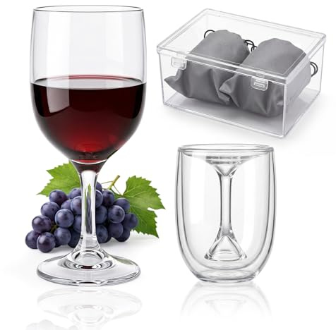 CIYIN Weingläser Plastik, 2 Stück Weinglas to Go, Rotweingläser 200 ml, Faltbares, Camping Weingläser, mit Aufbewahrungsbox, Bruchsicher, für Reisen Camping Outdoor Picknick