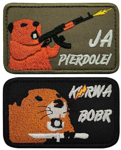 PLUSHCEWT 2 Stück Klett Patches 8x5cm bestickt Biber | Polyester, Hook-Backing, Wiederverwendbar, Für Rucksack Jacke Hut Jeans, Für Jugendliche Männer Frauen