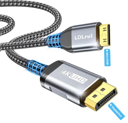 LDLrui DisplayPort to Mini HDMI Cable 4K@60Hz Unidirectional DP-Mini, 3m | Supports 2K@120Hz & 1080P@240Hz for Desktop, Laptop, Portable Monitor,AMD, NVIDIA, ARZOPA, Projector,Mini PC