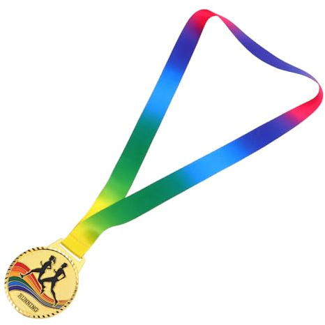 Marathonlauf Medaille mit Lanyard, Goldfarben, aus Metall und Zinklegierung | Siegerehrungen und Schul Trackmeetings, 1 Stück mit Halsband, Tragbar