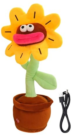 - Peluche en forme de fleur qui chante et agite - Jouet léger avec mouvement parlant - avec voix répétée | Table de bureau, décoration de chambre à coucher, bureau, ex