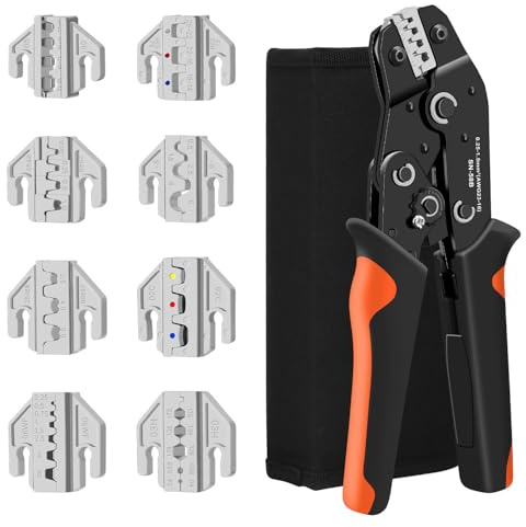 8 Teiliges Crimpzange Set 9 in 1 Ratschen Presszange für 0.08-35mm² Isolierte Kabelschuhe Aderendhülsen und MC4 Solarstecker Werkzeugset für Profis und Heimwerker