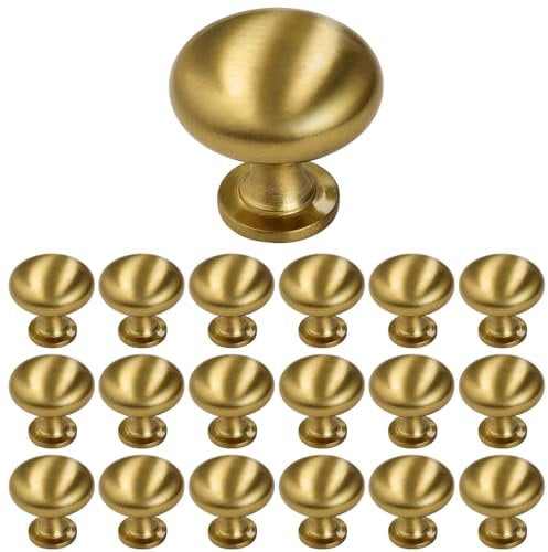 Probrico 20 Pack Solid Round Cabinet Door Knob Polished Brass Kitchen Cabient Knobs Dresser Handle Wardrobe Pulls Diameter 30mm
