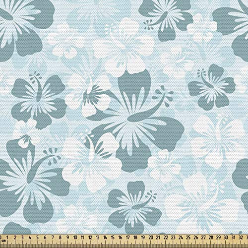ABAKUHAUS Hawaii Gewebe als Meterware, Verblaßte Blumen-Schattenbilder, Schön Gewebten Stoff für Polster und Wohnaccessoires, 1M (148x100cm), Türkis Hellblau