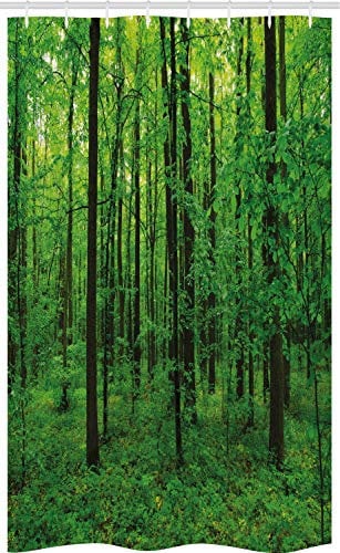 ABAKUHAUS Grün Schmaler Duschvorhang, Frühlings-Wald Bush Rural, Badezimmer Deko Set aus Stoff mit Haken, 120 x 180 cm, Grün