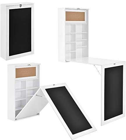 [en.casa] Wandklapptisch Kläppen Wandschreibtisch Küchentisch Schreibtisch mit Regal klappbar platzsparend Weiß