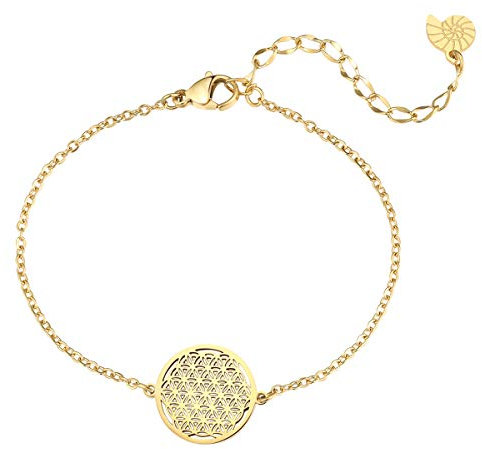 Happiness Boutique Damen Blume des Lebens Armband in Gold Lebensblume Armkette Edelstahlschmuck