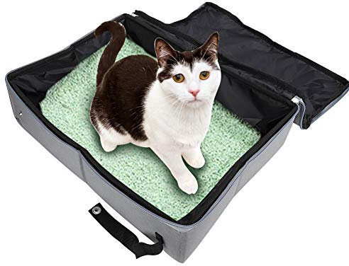 Cassetta per lettiera per gatti pieghevole, Cassetta per lettiera per gatti portatile pieghevole Casa da viaggio impermeabile pieghevole per animali domestici con coperchio(L-Grigio)