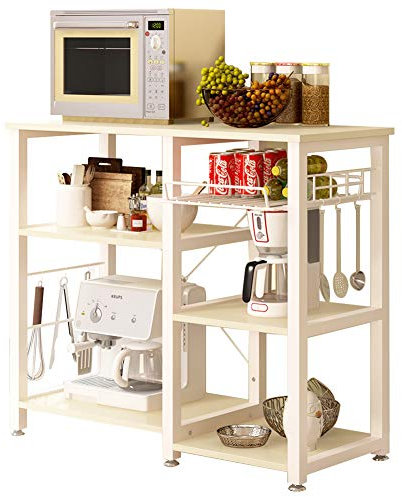 SDHYL Estantería de Cocina Estante de Microonda con 5 Estante Marco de Metal Mueble de Almacenamiento Organizador con 5 Ganchos Patas Ajustables