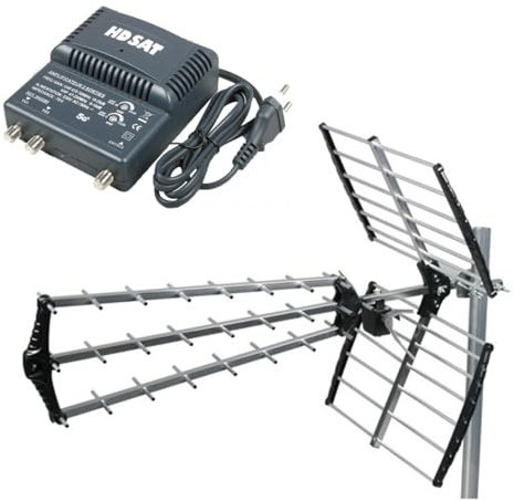 HDSAT Antenne TNT Trinappe Gain 18dB + Amplificateur TNT 2 Sorties