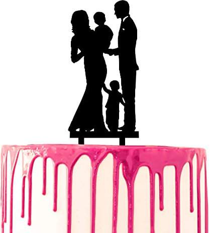 CARISPIBET Hochzeitstortenaufsatz, Tortendekoration, Hochzeitstag, Ehemann und Ehefrau mit zwei Kindern