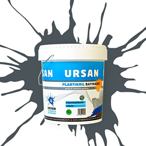 Ursan - Plastikril Satinado | Pintura Exterior Satinada - Pintura Impermeabilizante - Indicada para Fachadas con Alta Resistencia a Agentes Atmosféricos - GRIS BARAKALDO 15L