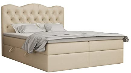FEDVE Royal Boxspringbett | 200x160 cm | Geräumiges, gestepptes Bett im LOFT-Stil | Praktische Bettkästen | Für jedes Schlafzimmer geeignet (Lederimitat - Soft 1, Beige)