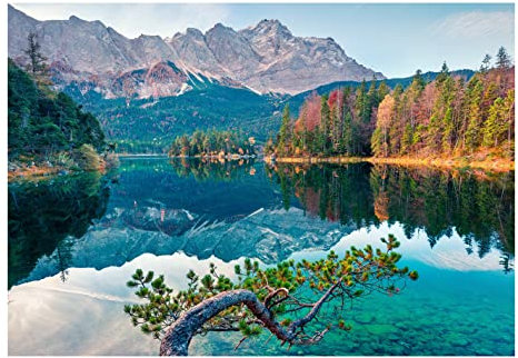 Vlies Fototapete Berge Seen Gebirge Wald Panorama Landschaft Alpen inklusive Kleister Wohnzimmer Schlafzimmer Wandtapete Tapete UV-Beständig Montagefertig (368 x 254 cm - 4 Bahnen)