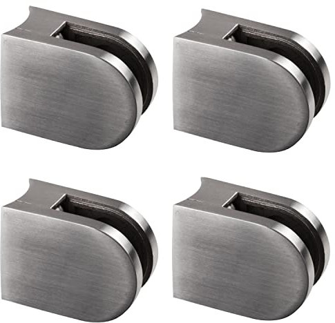 4x Edelstahl Glashalter halbrund für 8 mm Glas - Glasklemme rund für Rundrohre - Geländer Sicherung