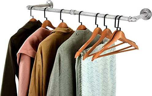 LINKPIPES Industrielle Rohr Kleidung Rack Wand befestigte Kleidung Rack Heavy Duty Platz sparende Kleidungsstange Bar Rack Abnehmbare Mehrzweck Hängestange, 36 inch (Weiß antik)