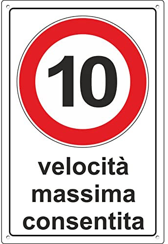 pubblimania VITESSE MAXIMALE PERMISE 10 Km Heures | Panneau composite en aluminium pour extérieur métal épaisseur 3 mm (30 x 40 cm, 10 Km Heures)