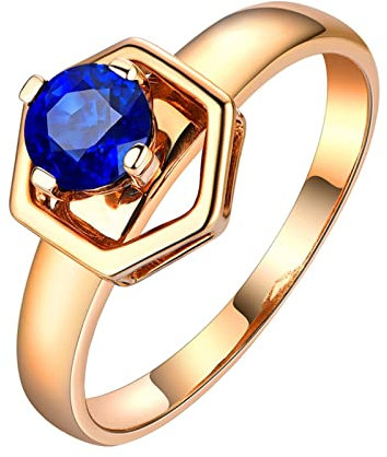 Dsnyu Gelbgold Ring 18K, 0.82ct Saphir Eheringe, Gold Ring für Frauen Sechskant 4 Zacken Zierlicher Ringe zum Valentinstag Größe 65 (20.7)