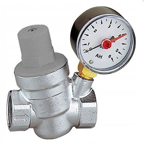 AQUA HEATING Regolatore di Pressione dell'acqua 1/2'' con Manometro e Dispositivo di Misurazione con Filtro a Maglia Valvola Riduttrice di Pressione Regolabile in Ottone Membrana NBR