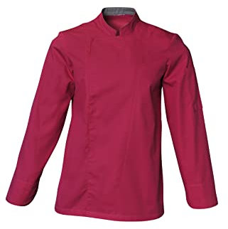 Veste de Cuisine Mixte Homme Femme Manche Longue. Veste de Chef Professionnel Cuisinier 1 Poche Stylo Fermeture Boutons Pressions cachées (Rose, M)