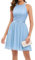 Bboninedress Robe de Soirée Cocktail Femme pour Bal Anniversaire Demoiselle d'honneur Haut à Paillettes Jupe Evasée Epaules Dénudées Blue XL