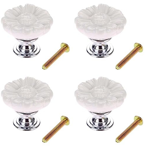 MUXSAM Vintage Flower Cabinet Knobs Ceramic Kitchen Cupboard Drawer Door Pull Handles (White, 4Pcs)