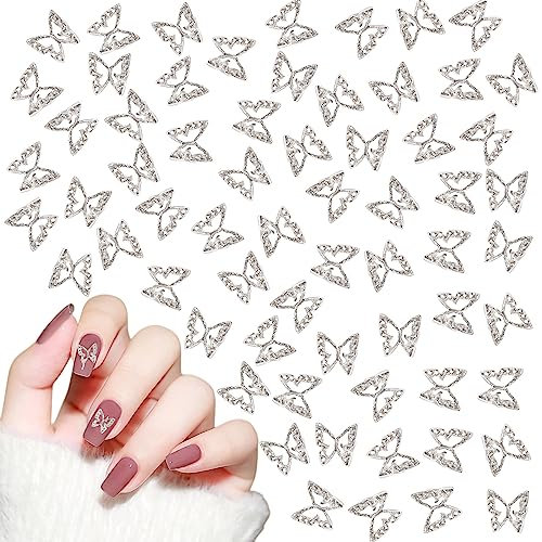 Schmetterling Nagel Charms,100 Stück 3D Metall Schmetterlings Nailart Anhänger,Nail Art Zubehör Legierung Schmetterling Strasssteine für Nagel Kunst Dekorations Nail Art Schmuckherstellung