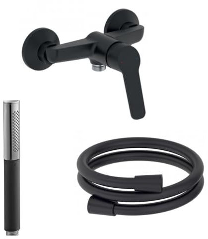 Mitigeur douche JACOB DELAFON Aimé + douchette stick Shift Ellipse + flexible 1,6m noir et chromé