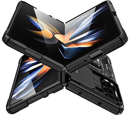 TUUTPU Cover per Samsung Galaxy Z Fold 5, Custodia Scorrevole Protezione Fotocamera Militare Antiurto Case con 360° Magnetica Anello Rotante Supporto e TPU Silicone + PC Bumper All'aperto, Nero