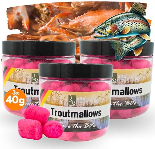Zite Fishing Troutmallow-Set | 3x40g Marshmallow Forellen-Köder Krabbe Pink | Intensives Aroma & leuchtende Farben | Ideal fürs Forellenangeln