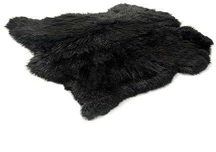 Cakla Lammfell Echt 110-100 cm x 110x100 cm - Schaffell Echt aus Zwei Lederseiten Genäht - Fellteppich Schwarz - Deko Fell für Stühle und Sofa - Natürliche Lammfell Teppich Wohnzimmer