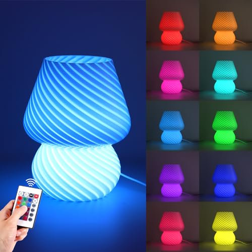 LED Glas Pilz Tischlampe, Pilz Nachttischlampe, Modern USB Kreative Dekoration Tischleuchte mit Fernbedienung,16 Farben & Stufenlos Dimmbar,RGB Farbwechsel Nachttischlampe für Schlafzimmer Wohnzimme