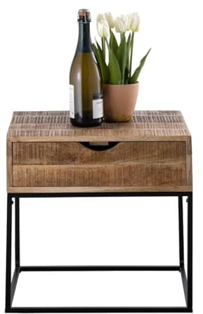 Amago home Nachtschrank Holz massiv Nachtkästchen 45x45x35cm Nachtkonsole Beistelltisch Metall Gestell