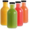 LIMILI Lot de 4 bouteilles de jus en verre transparent réutilisables de 500 ml avec couvercles, pour boissons faites maison, pique-niques, voyages, école