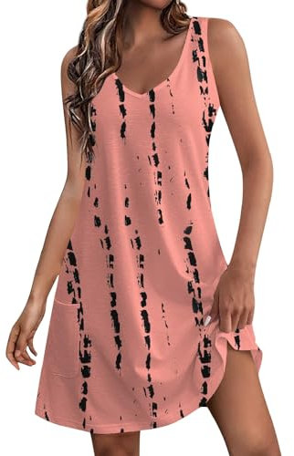 Robe Femme Avec Poche - Rose, Grande Taille, Mi-Longue, Légère, Été, Plage, Jean Orange - 3XL