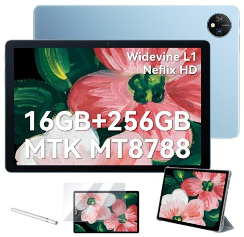 Blackview Tablet 256 GB, Android 13 Tablet 10 Zoll, 16 GB RAM, MTK MT8788, 13 MP, 7680 mAh, Face ID/OTG/BT/5G WiFi/Type-C/3,5 mm Headphone Jack mit Stift und Schutzhülle und gehärteter Folie