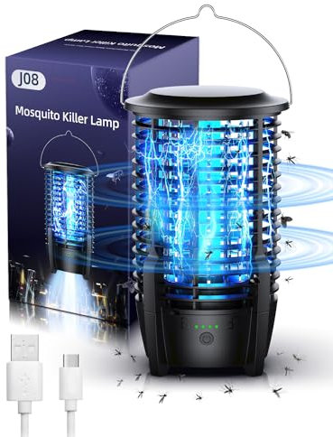 Elektrischer Insektenvernichter, 2 in 1 Mückenlampe mit Campinglicht, 3600mAh Wiederaufladbarer Moskito Killer, Mückenfalle Fliegenfalle für drinnen, draußen, Camping, Garten, Bauernhof