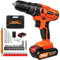 Cordless Drill Driver 21V Battery Drill Set Electric Screwdriver Set, 25+1 Torque Setting, 2 Speeds, 3/8 Inch Keyless Chuck, 29Pcs Drill Driver Bits/Screws, Combi Drill for DIY, Orange(1 Battery)