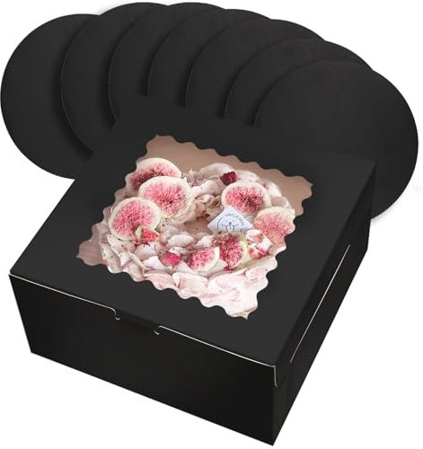 Gcardist - Set di 5 scatole per torte con finestra e 5 sottotorta rotondi da 25,4 cm, contenitori per torte (25,4 x 25,4 x 12,7 cm, nero)