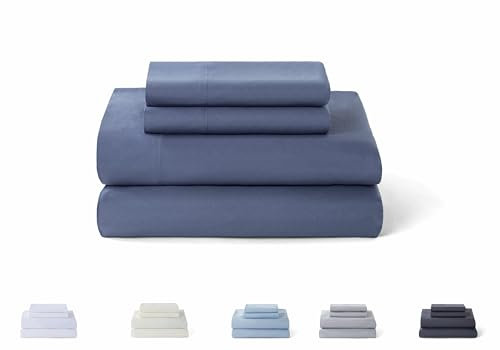 Todocama – Juego de Sábanas de 4 Piezas - 5003 - Sábana Bajera Ajustable - Encimera - Dos Fundas de Almohada de 50x80cm. (Cama 90x190/200 cm, Azul Grisáceo)