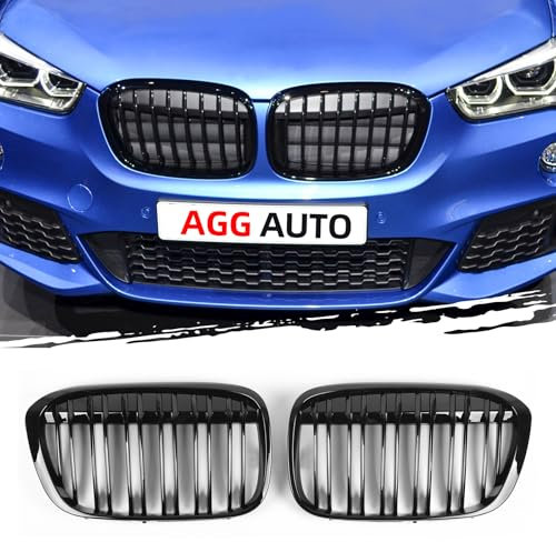 AggAuto Glänzend Schwarz Kühlergrill, Front Nieren 6-Doppelstab für BMW X1, F48/F49, 2016-2019
