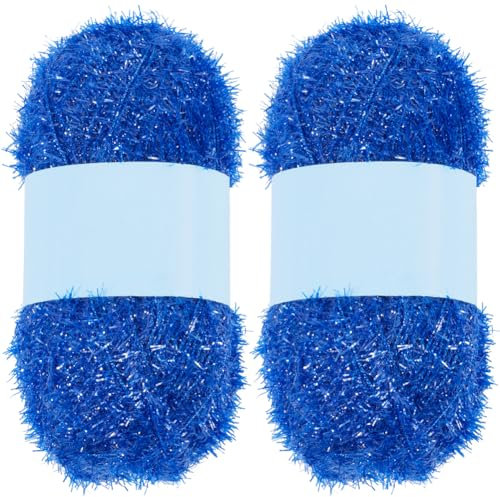 GORGECRAFT 200m 2 Rolls Sparkle Scrubby Yarn Bundle Steel Blue Metallic Scrubby Polyester Scrub Eyelash Yarn for Dishcloths Knitting Weaving Crochet Doll Hat Cleaning Tool Craft Project