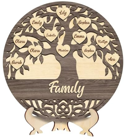 Albero di famiglia in legno personalizzato,Nome Amore cresce qui albero della vita,Targa con i nomi della famiglia,Decorazione da tavolo,Regali di compleanno per mamma e papà,Albero di famiglia 3D
