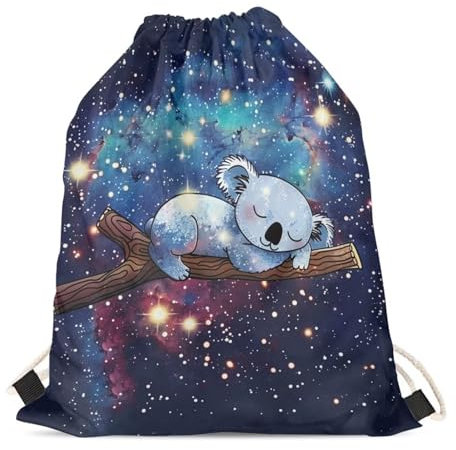 HELLHERO Turnbeutel mit Kordelzug, Rucksack für Kinder, Damen, Herren, Reisen, Sport, 1 Galaxy Koala, One size