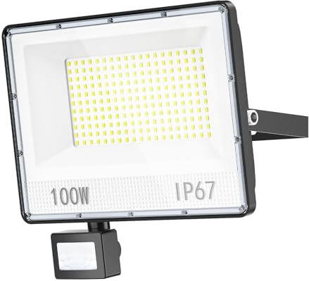 YIQIBRO Security Lights Outdoor Motion Sensor 100W 1 Pack - 10000LM LED Security Lights with Motion Sensor Mains Powered IP67 Waterproof, 7000K PIR Floodlight for Garden/Yard/Patio