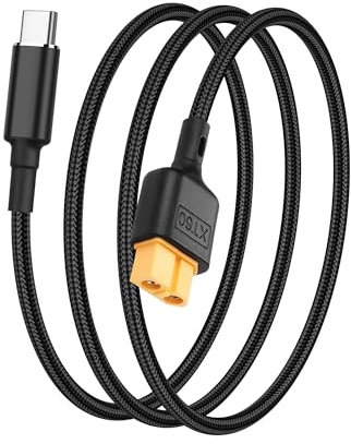 PNGKNYOCN Câble d'alimentation USB C vers XT60, PD 100 W, 20 V/5 A, USB type C mâle vers XT60, pour batterie RC LiPo, quadcopter, multicopter, modèle aérodynamique, 1 m/3 ft